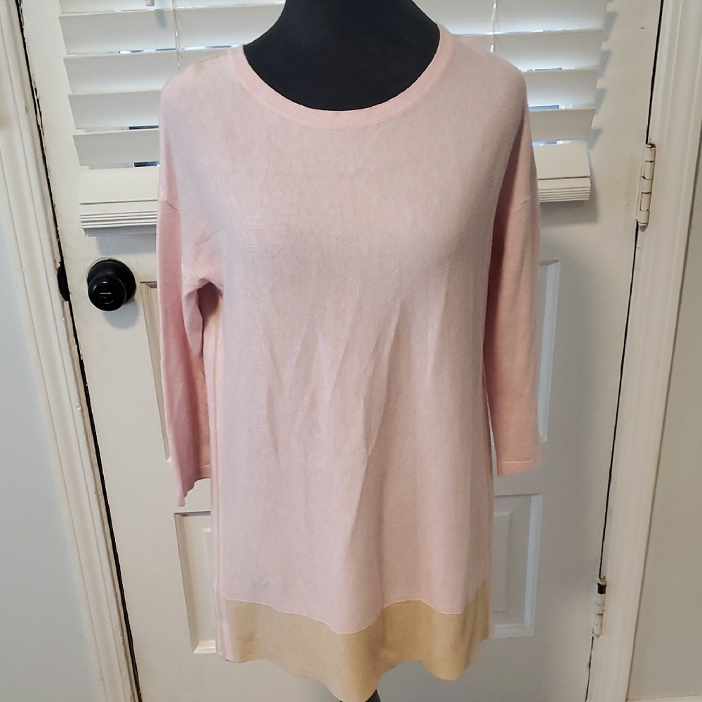 Lilly Pulitzer Soft Pink and Tan 3/4 Length Sleeve Sweater